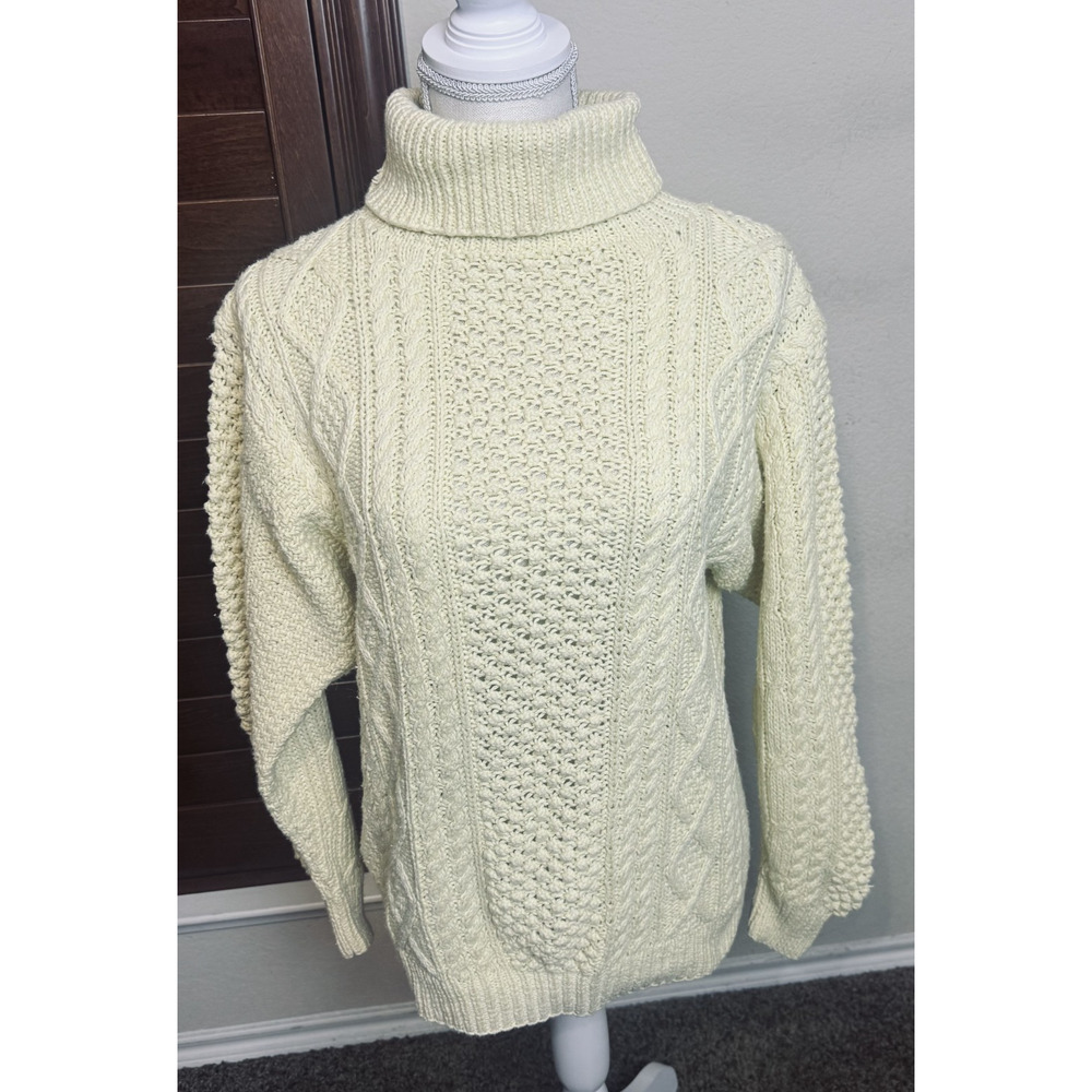 Butter Yellow Turtleneck‎ Sweater Cable Knit Pullover Cotton size L chunky